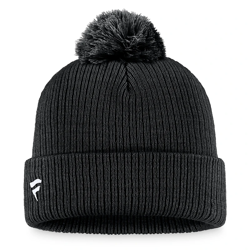 Bonnet en tricot à revers avec logo principal Fanatics Black Boston Bruins Core pour hommes avec pompon