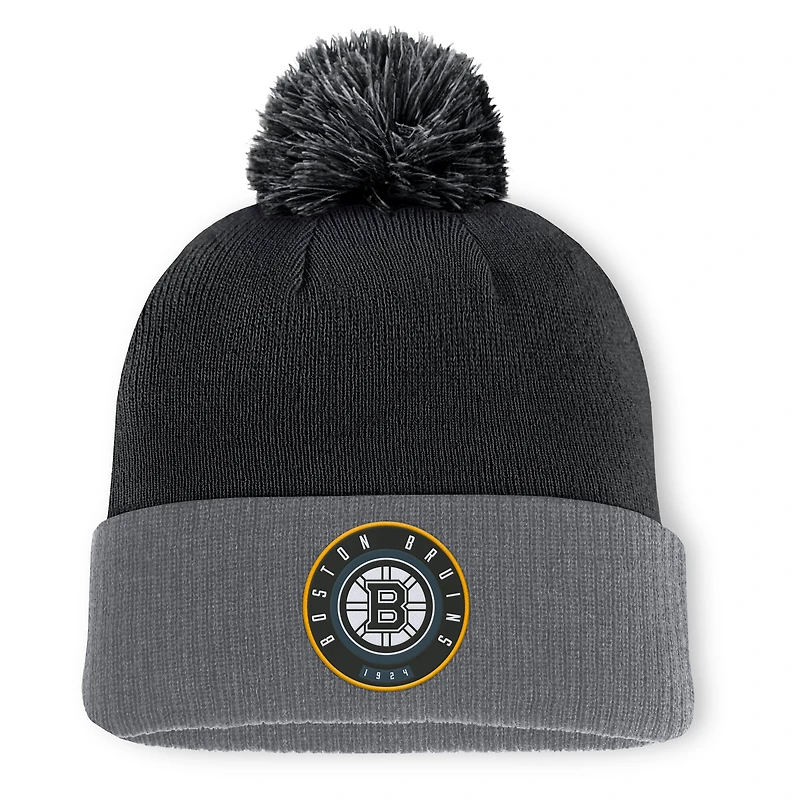 Bonnet en tricot à revers avec pompon Fanatics pour homme, noir, des Bruins de Boston