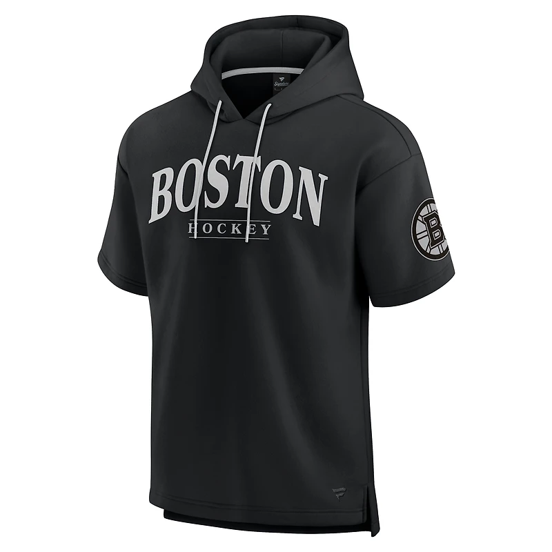 Men's Fanatics  Black Boston Bruins Elements Ready Short Sleeve Pullover Hoodie