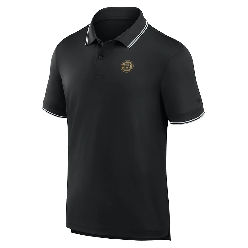 Polo noir Fanatics pour homme avec logo Front Office Move des Bruins de Boston