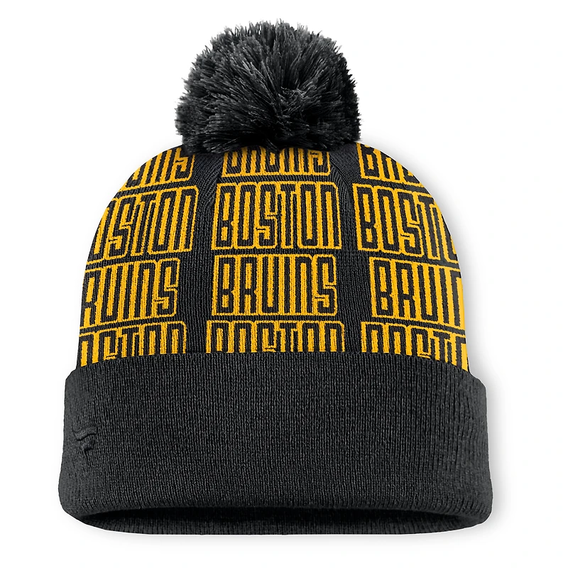 Men's Fanatics Black Boston Bruins Fundamental Empty Net Cuffed Knit Hat with Pom