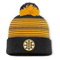 Bonnet tricoté à revers et pompon Fundamental Spirit des Bruins de Boston pour homme, noir, Fanatics