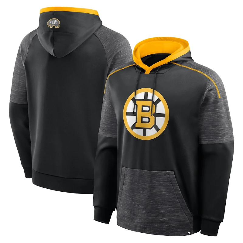 Sweat à capuche raglan noir Fanatics pour homme, modèle Boston Bruins, gardien de but/défenseur