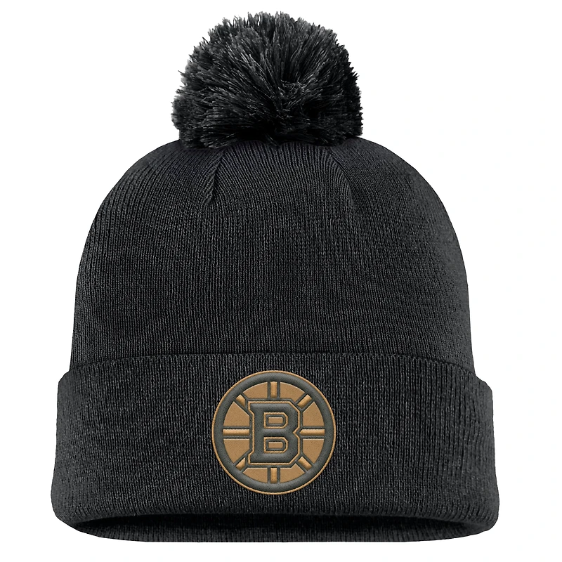 Bonnet en tricot à revers avec pompon pour homme Fanatics Black Boston Bruins Military Appreciation