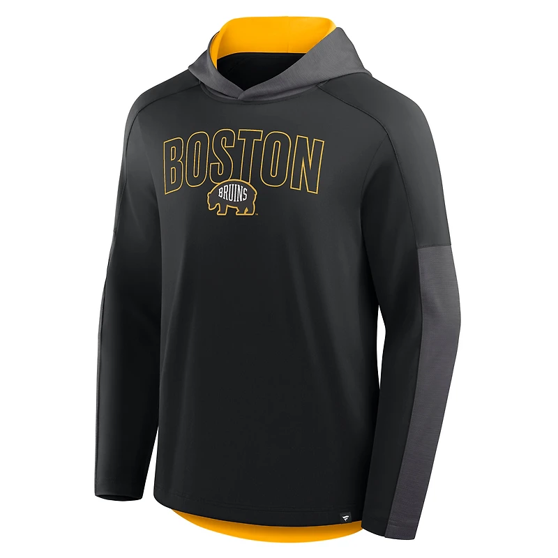T-shirt à capuche manches longues Fanatics pour hommes, motif tir de pénalité noir des Bruins Boston