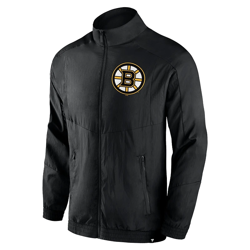 Men's Fanatics Black Boston Bruins Step Up Crinkle Raglan Full-Zip Windbreaker Jacket