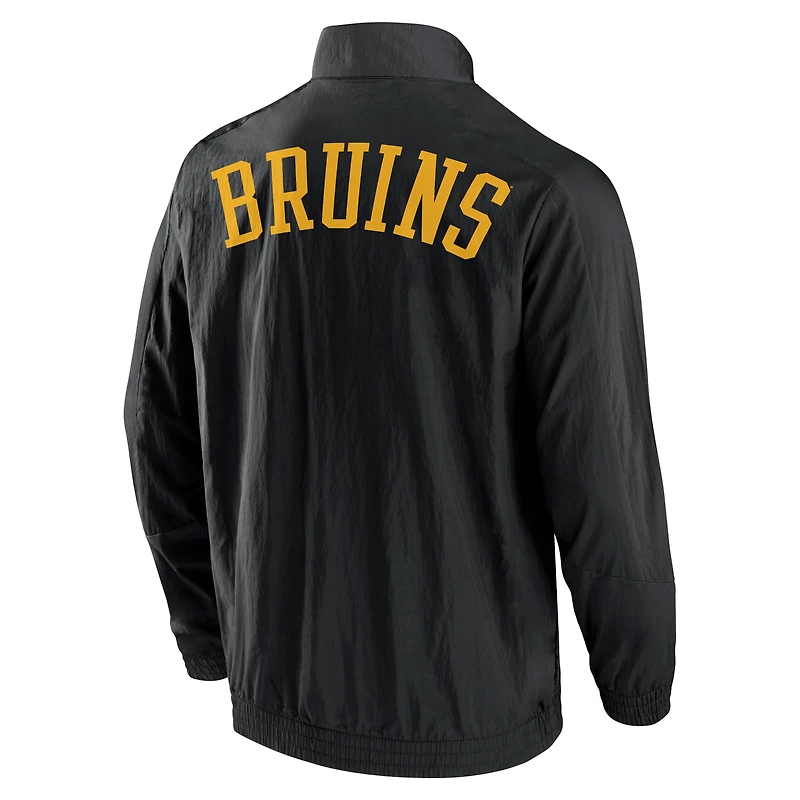 Men's Fanatics Black Boston Bruins Step Up Crinkle Raglan Full-Zip Windbreaker Jacket
