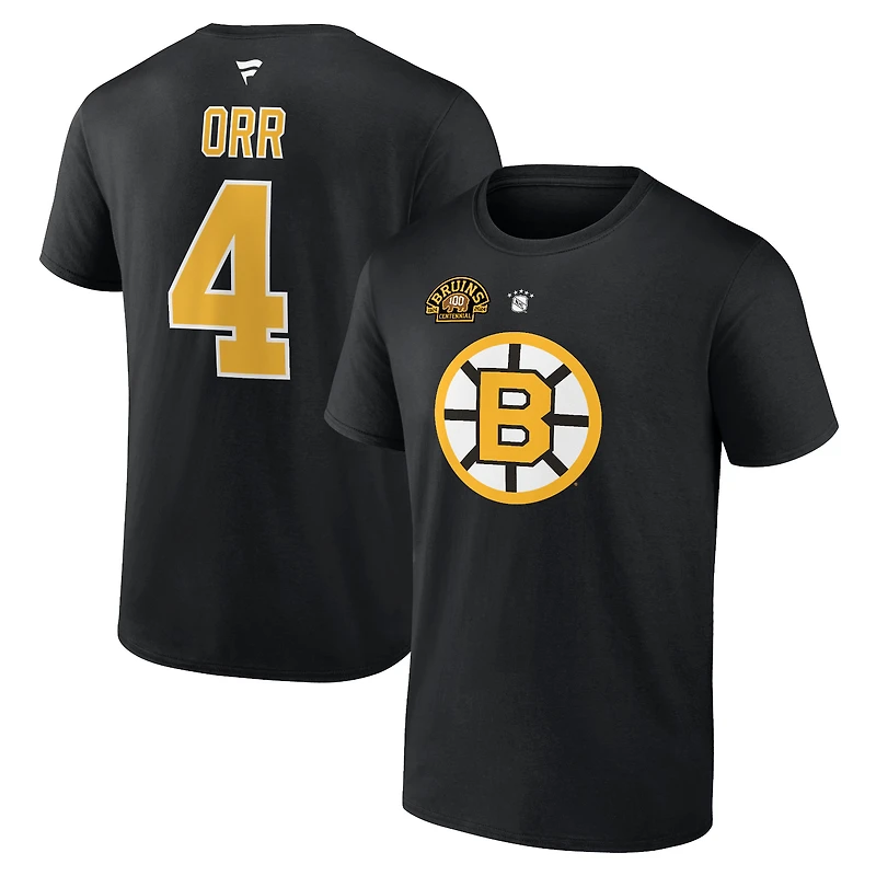 Fanatics pour hommes Bobby Orr noir Boston Bruins Centennial Authentic Stack Nom et numéro du joueur retraité T-shirt