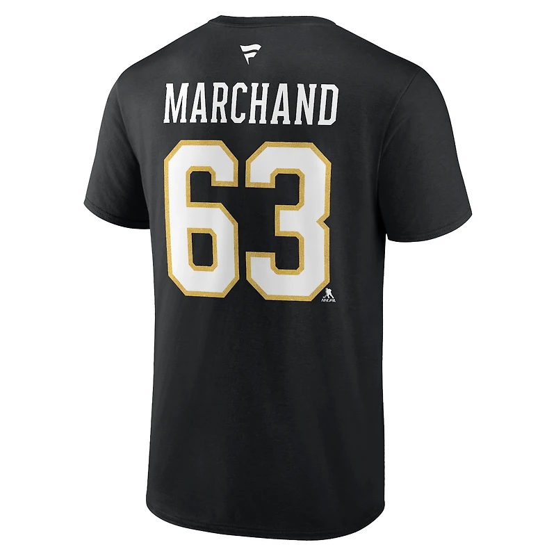 T-shirt authentique avec nom et numéro de pile des Bruins Boston Fanatics Brad Marchand pour hommes