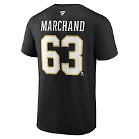 T-shirt authentique avec nom et numéro de pile des Bruins Boston Fanatics Brad Marchand pour hommes