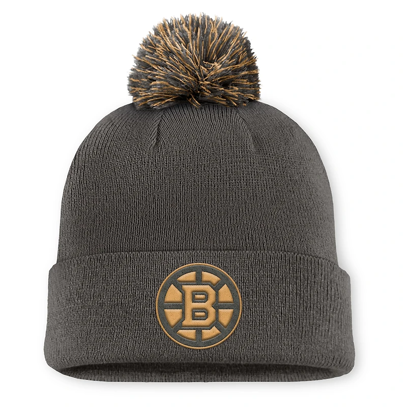 Men's Fanatics  Charcoal Boston Bruins Authentic Pro Military Appreciation Cuffed Knit Hat with Pom
