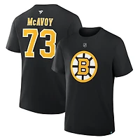 T-shirt Charlie McAvoy Fanatics pour homme, noir, authentique, avec nom et numéro Stack des Bruins de Boston