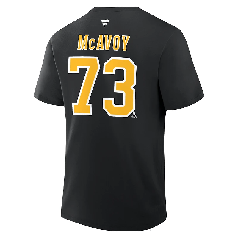 T-shirt Charlie McAvoy Fanatics pour homme, noir, authentique, avec nom et numéro Stack des Bruins de Boston