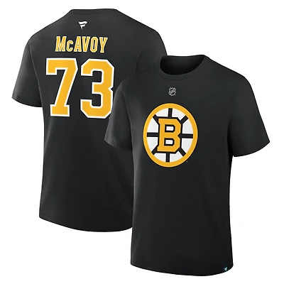 T-shirt Charlie McAvoy Fanatics pour homme, noir, authentique, avec nom et numéro Stack des Bruins de Boston