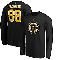Men's Fanatics David Pastrnak Black Boston Bruins Authentic Stack Name & Number Long Sleeve T-Shirt