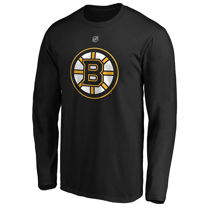 Men's Fanatics David Pastrnak Black Boston Bruins Authentic Stack Name & Number Long Sleeve T-Shirt