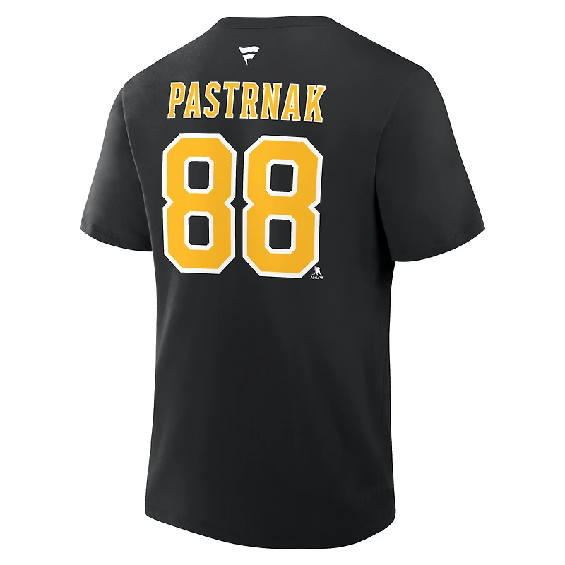 Men's Fanatics David Pastrnak Black Boston Bruins Authentic Stack Name & Number T-Shirt