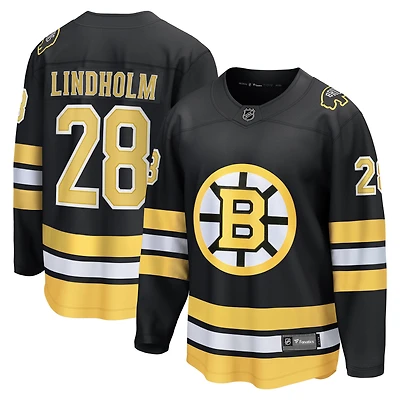 Maillot de joueur échappé à domicile des Bruins Boston noir Fanatics Elias Lindholm pour hommes