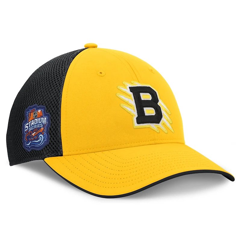 Casquette trucker authentique pro ajustable Fanatics or/noir pour homme, Boston Bruins, série des stades de la LNH 2026