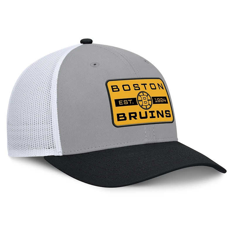 Men's Fanatics Gray/Black Boston Bruins Fundamental Adapt Trucker Adjustable Hat
