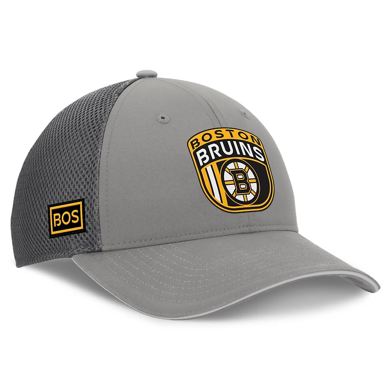 Casquette ajustable Fanatics pour homme Boston Bruins Authentic Pro Home Ice Trucker grise