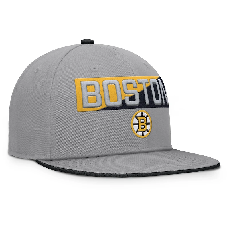 Casquette snapback grise Fanatics pour homme des Boston Bruins Fundamentals Duo Split Logo