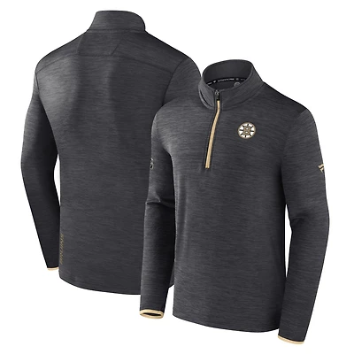 Pull léger à glissière quart de tour Fanatics Heather Charcoal Boston Bruins Authentic Pro pour homme
