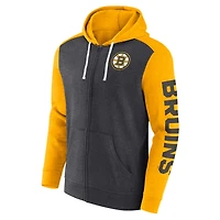 Sweat à capuche entièrement zippé pour hommes Fanatics Heather Charcoal Boston Bruins Down and Distance