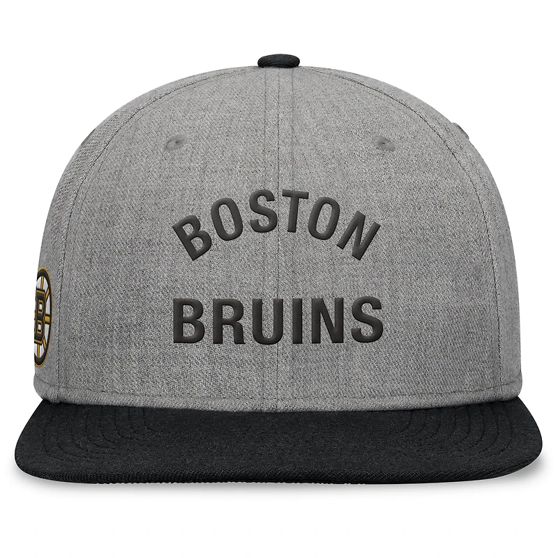 Men's Fanatics Heather Gray Boston Bruins Elements Flat Brim Leather Strapback Hat