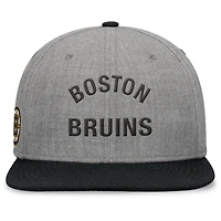 Men's Fanatics Heather Gray Boston Bruins Elements Flat Brim Leather Strapback Hat