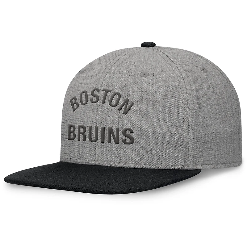 Men's Fanatics Heather Gray Boston Bruins Elements Flat Brim Leather Strapback Hat