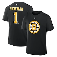 T-shirt noir authentique des Bruins de Boston, Jeremy Swayman, fanatiques pour hommes, avec nom et numéro Stack