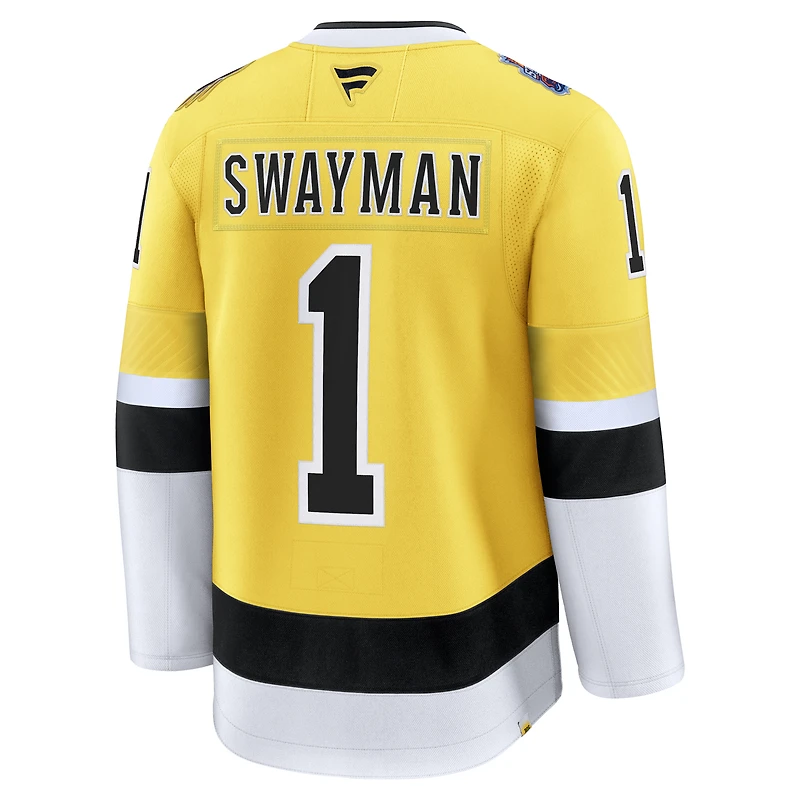 Maillot premium Fanatics Jeremy Swayman Gold des Bruins de Boston, série stades la LNH 2026