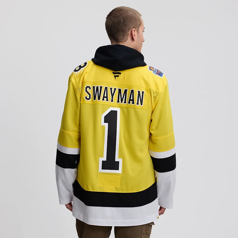 Maillot premium Fanatics Jeremy Swayman Gold des Bruins de Boston, série stades la LNH 2026