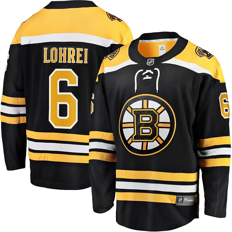Fanatics Mason Lohrei pour hommes, noir, maillot de joueur échappé à domicile des Bruins Boston