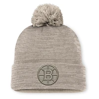 Men's Fanatics Tan Boston Bruins Authentic Pro Road Cuffed Knit Hat with Pom