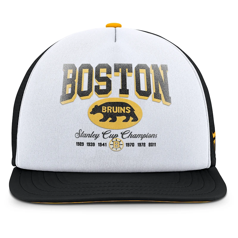 Casquette snapback en mousse blanche/noire Fanatics pour hommes Boston Bruins Decades Collection