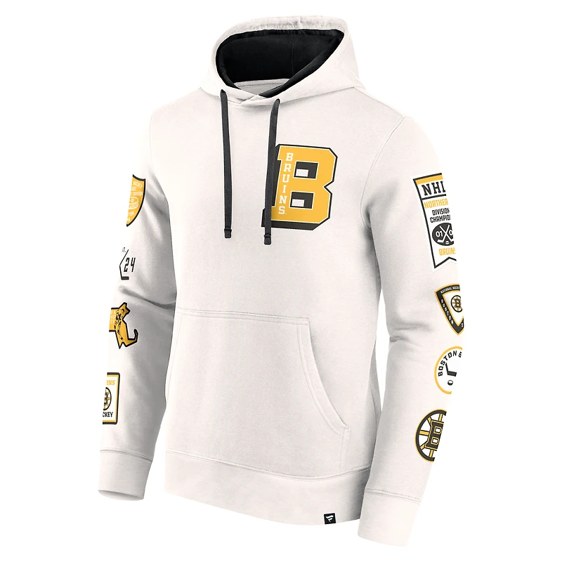 Sweat à capuche en polaire Letterman blanc Fanatics pour hommes des Bruins de Boston