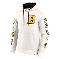 Sweat à capuche en polaire Letterman blanc Fanatics pour hommes des Bruins de Boston