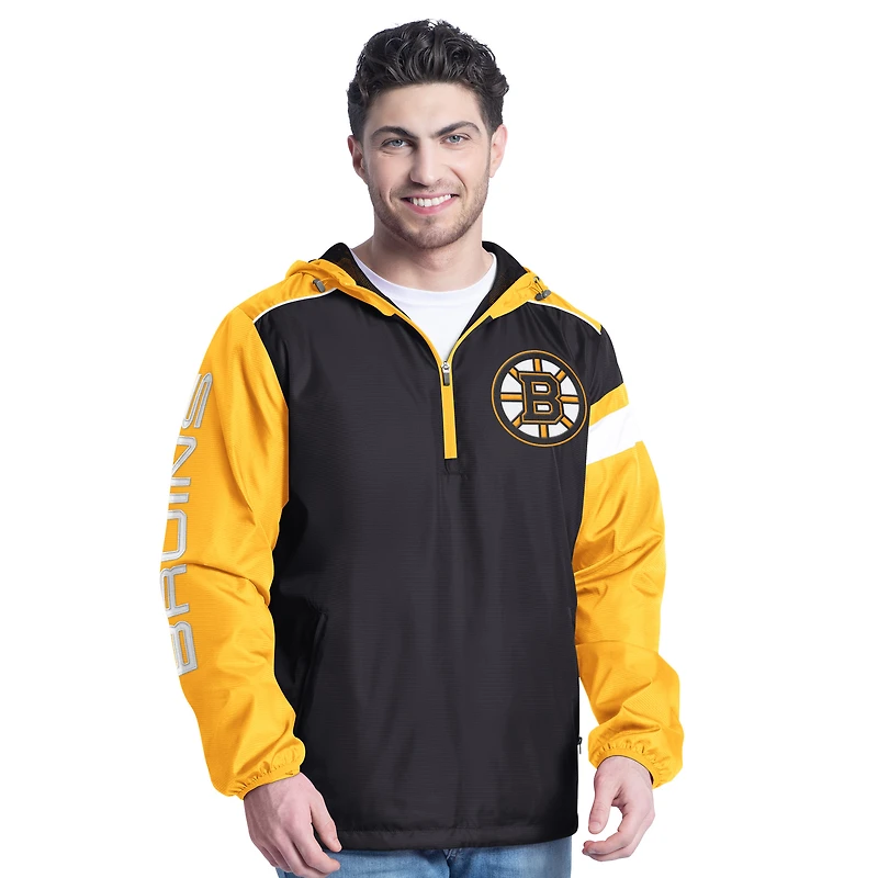Men's G-III Sports by Carl Banks Black/Gold Boston Bruins Lateral Half-Zip Hoodie Jacket