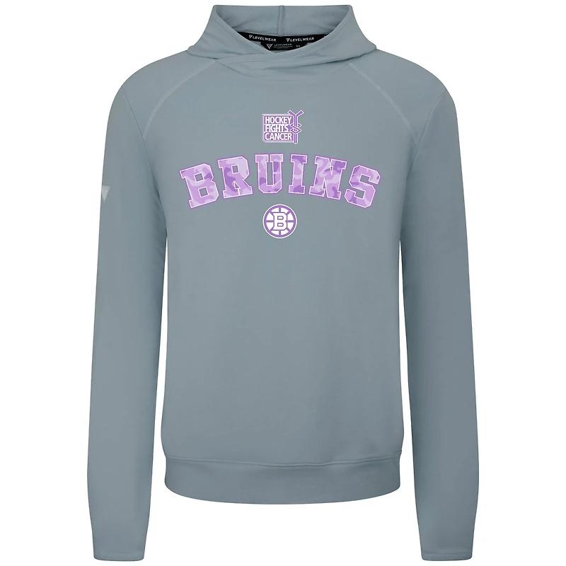 Sweat à capuche Levelwear gris pour homme, Boston Bruins Hockey Fights Cancer Mandate, en mélange de trois matières