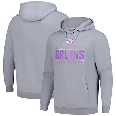 Men's Levelwear Gray Boston Bruins Hockey Fights Cancer Pulsar Off Season Tri-Blend Pullover Hoodie