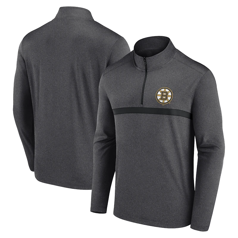 Men's Logo Athletic Heather Charcoal Boston Bruins Head-to-Head Raglan Quarter-Zip Top