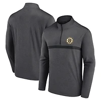Men's Logo Athletic Heather Charcoal Boston Bruins Head-to-Head Raglan Quarter-Zip Top