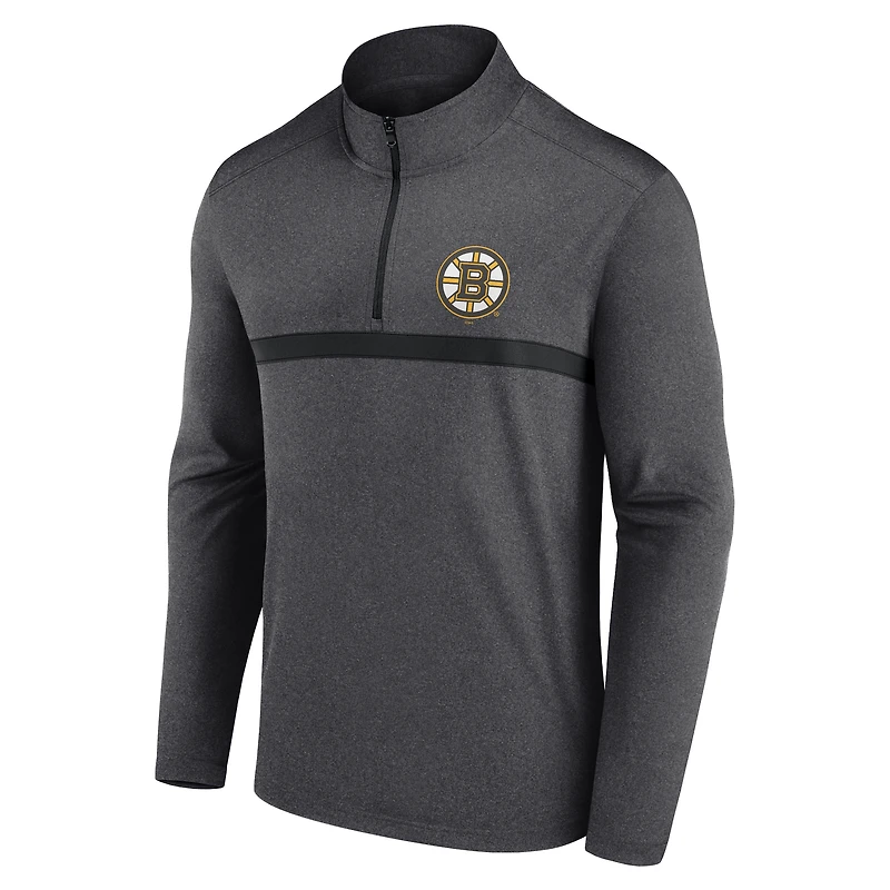Men's Logo Athletic Heather Charcoal Boston Bruins Head-to-Head Raglan Quarter-Zip Top
