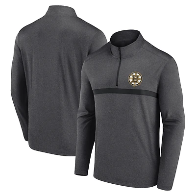 Men's Logo Athletic Heather Charcoal Boston Bruins Head-to-Head Raglan Quarter-Zip Top