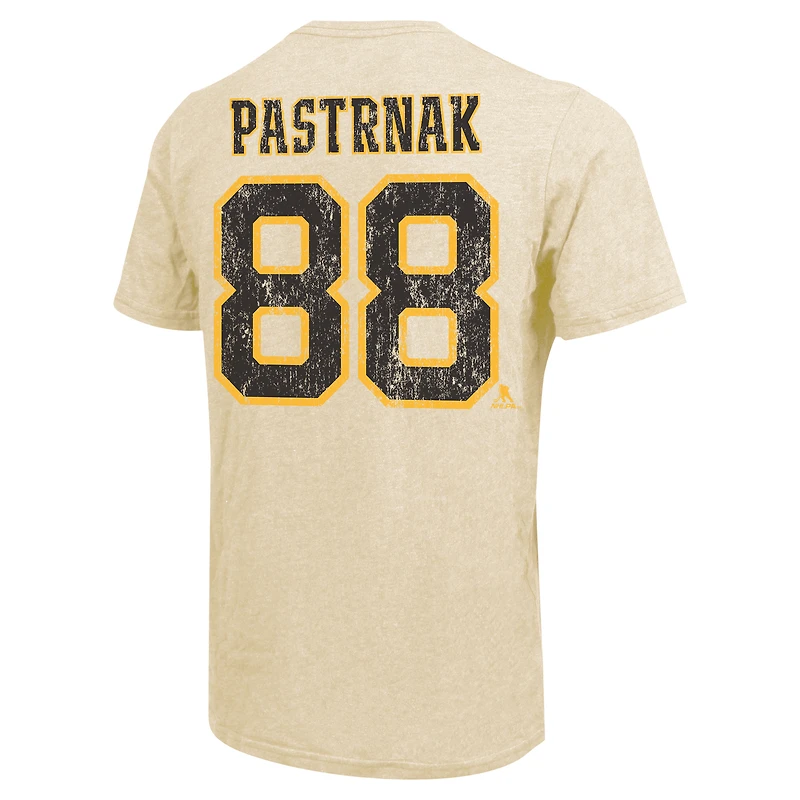 Men's Majestic Threads David Pastrnak Cream Boston Bruins Dynasty Name & Number Tri-Blend T-Shirt
