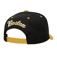 Casquette ajustable Mitchell & Ness Boston Bruins 2 tons avec inscription au dos Pro Crown pour homme, noir/or