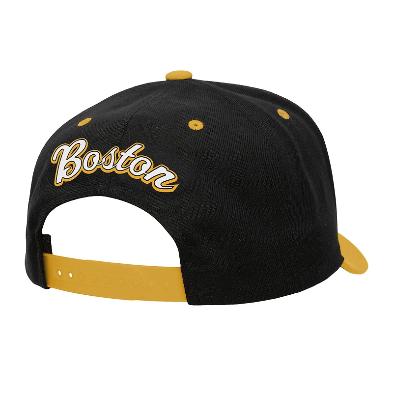 Casquette ajustable Mitchell & Ness Boston Bruins 2 tons avec inscription au dos Pro Crown pour homme, noir/or
