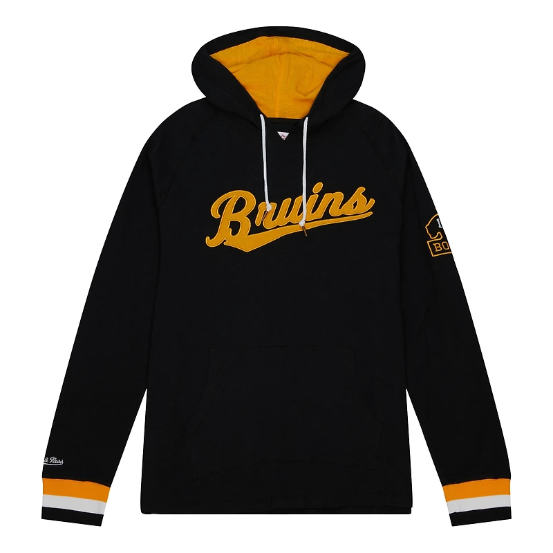Sweat à capuche raglan légendaire du 100e anniversaire des Bruins de Boston noir Mitchell & Ness pour hommes